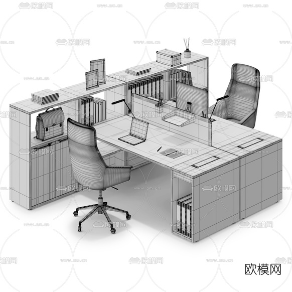 现代卡座办公桌椅3d模型下载(渲染图3)