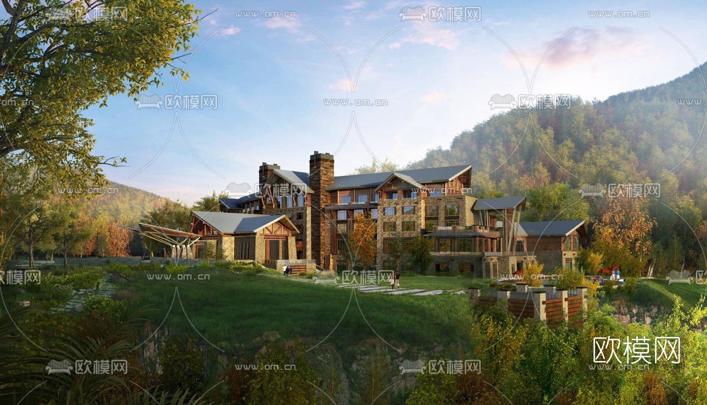 自然风度假酒店外观3d模型下载