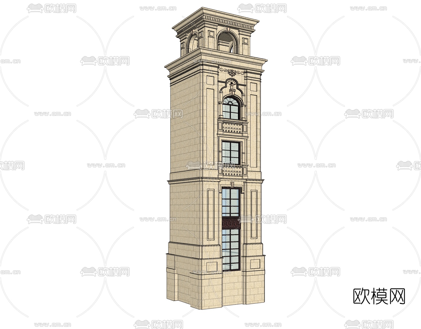 新古典塔楼免费su模型下载