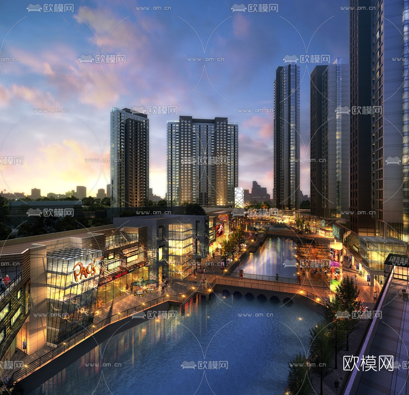 现代商业广场免费su模型下载（渲染图2）