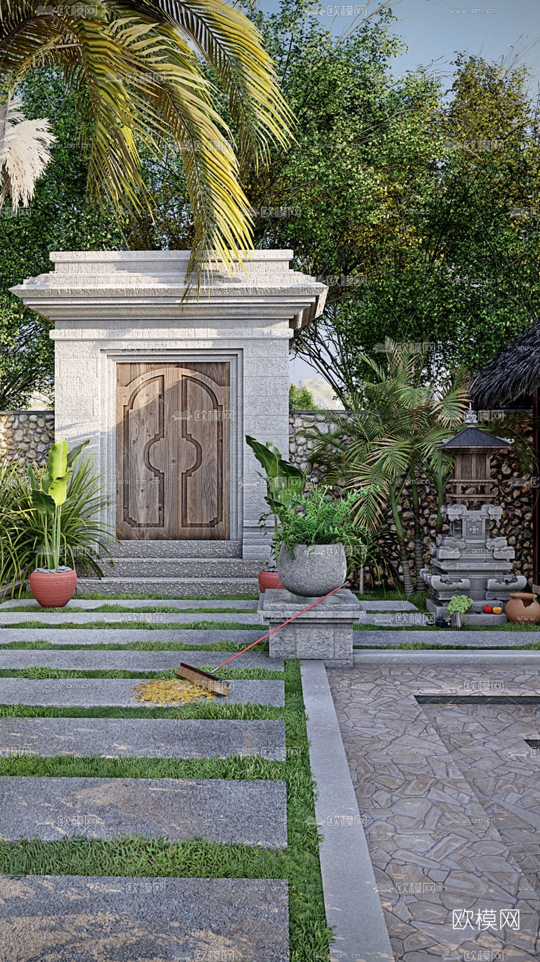 自然风民宿酒店外观su模型下载（渲染图3）