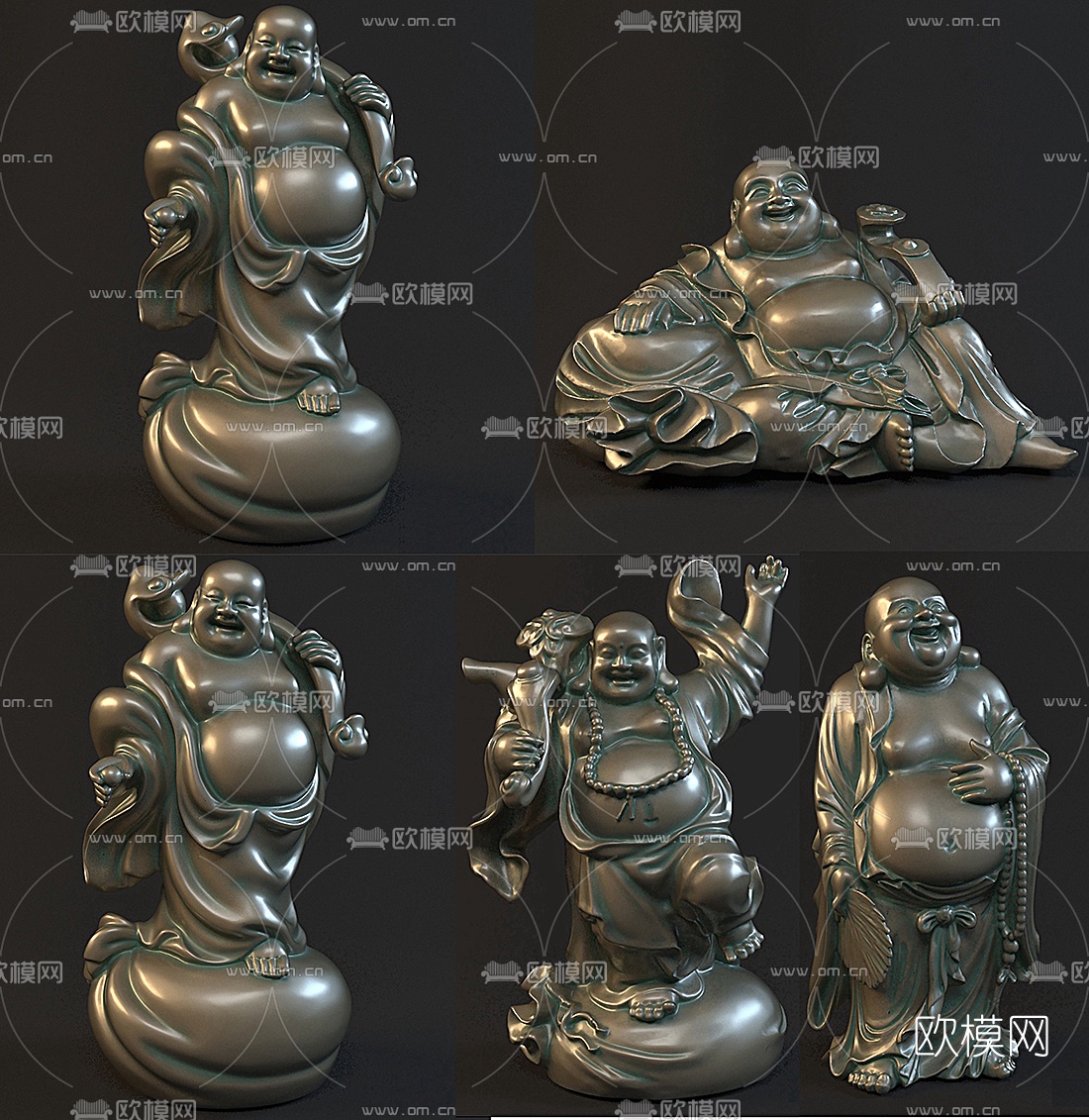 中式弥勒佛雕塑组合3d模型