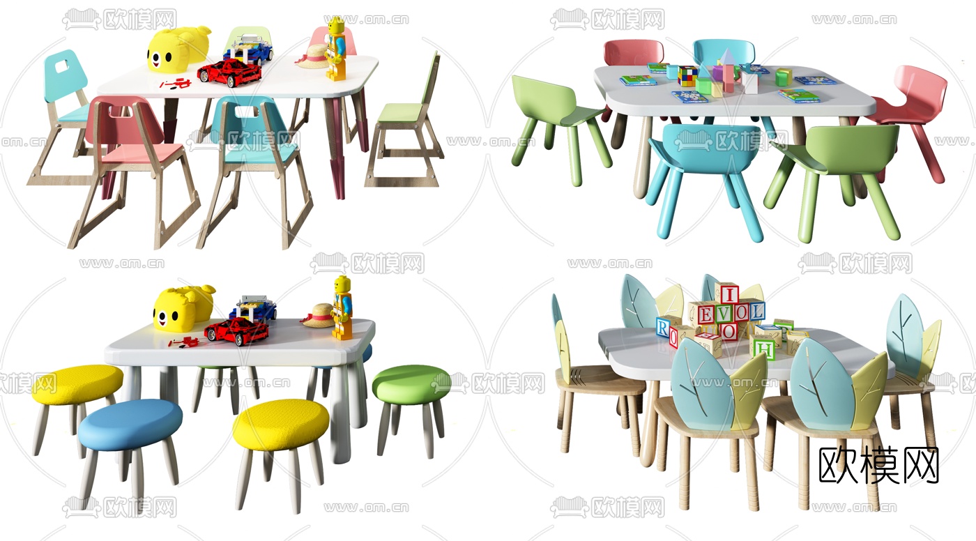 现代儿童桌椅组合3d模型下载