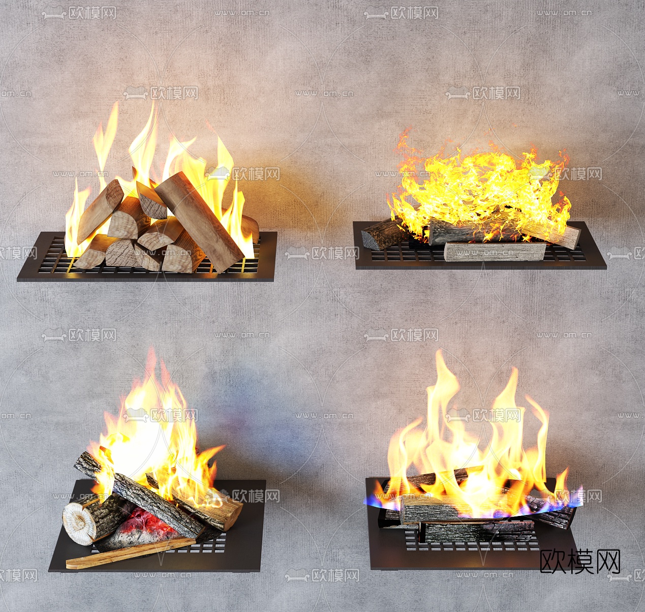 现代火堆壁炉3d模型下载