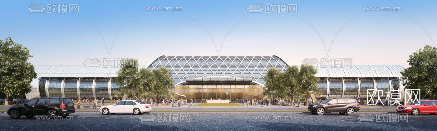 现代车站建筑外观3d模型