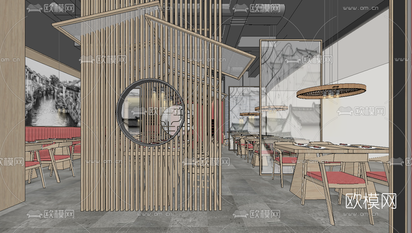 中式自助餐厅su模型
