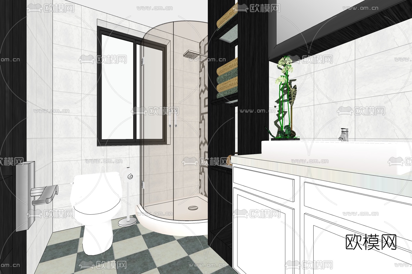现代卫生间免费su模型下载