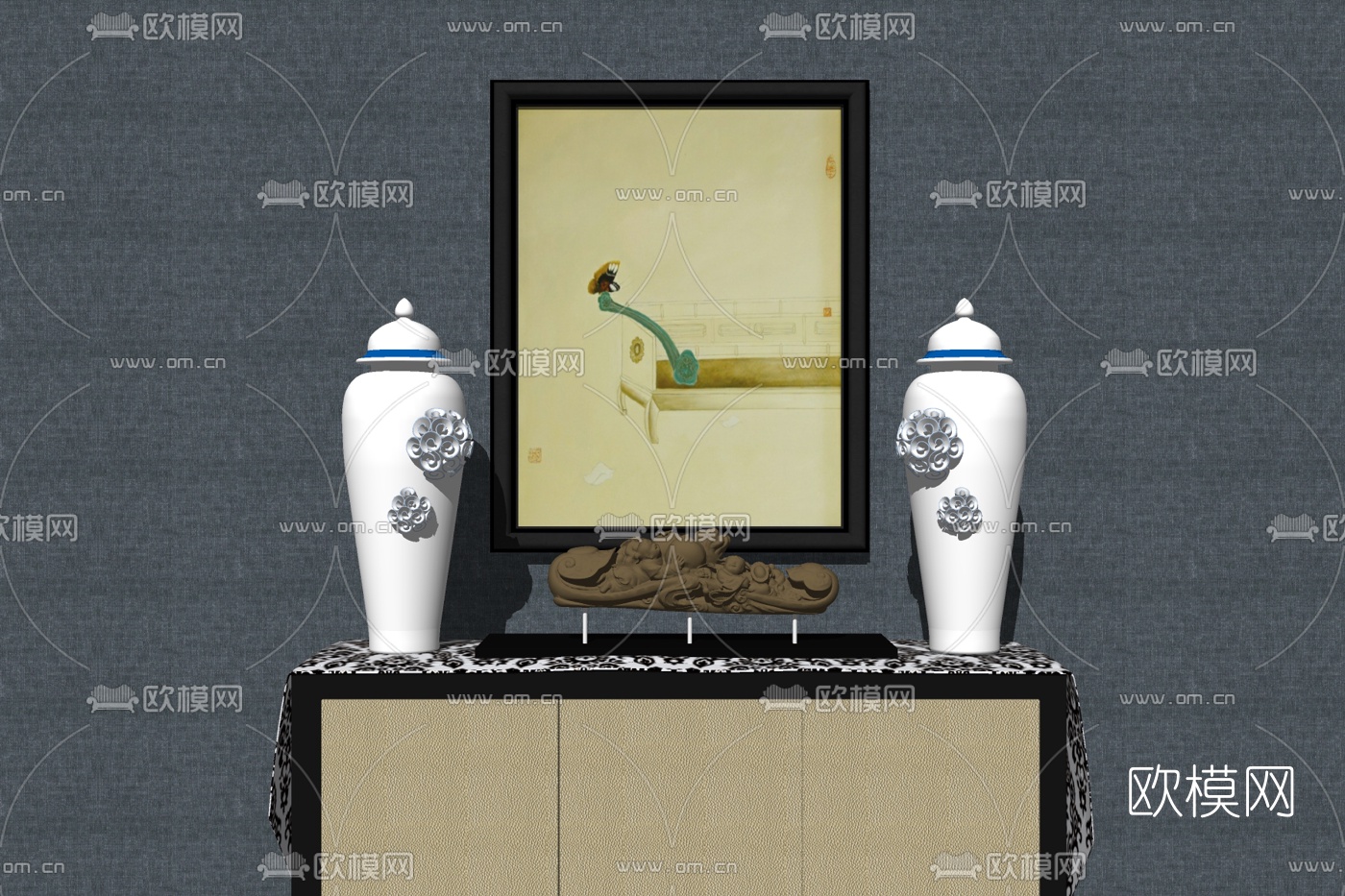 新中式端景柜免费su模型下载