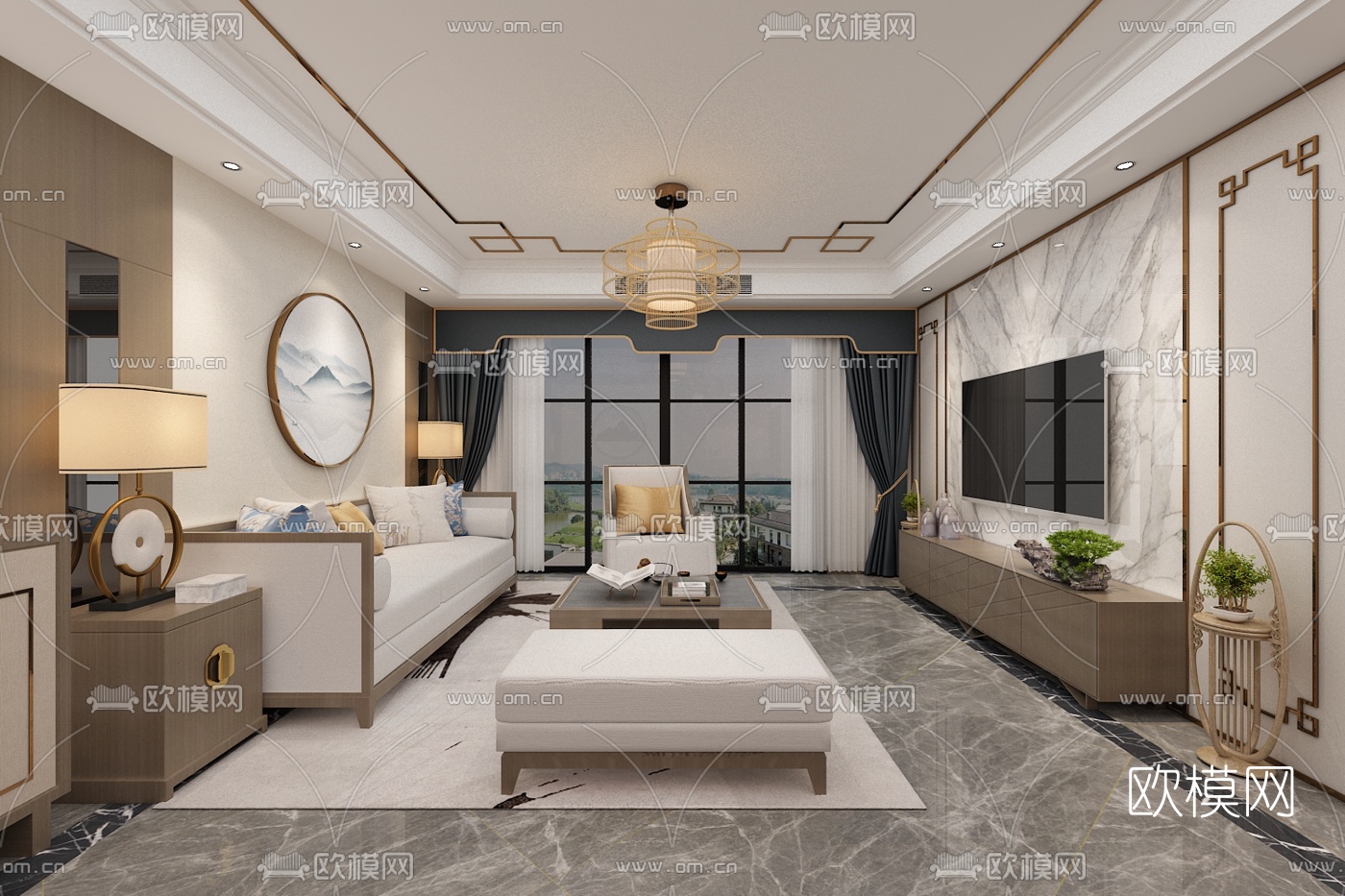 新中式客厅餐厅免费3d模型