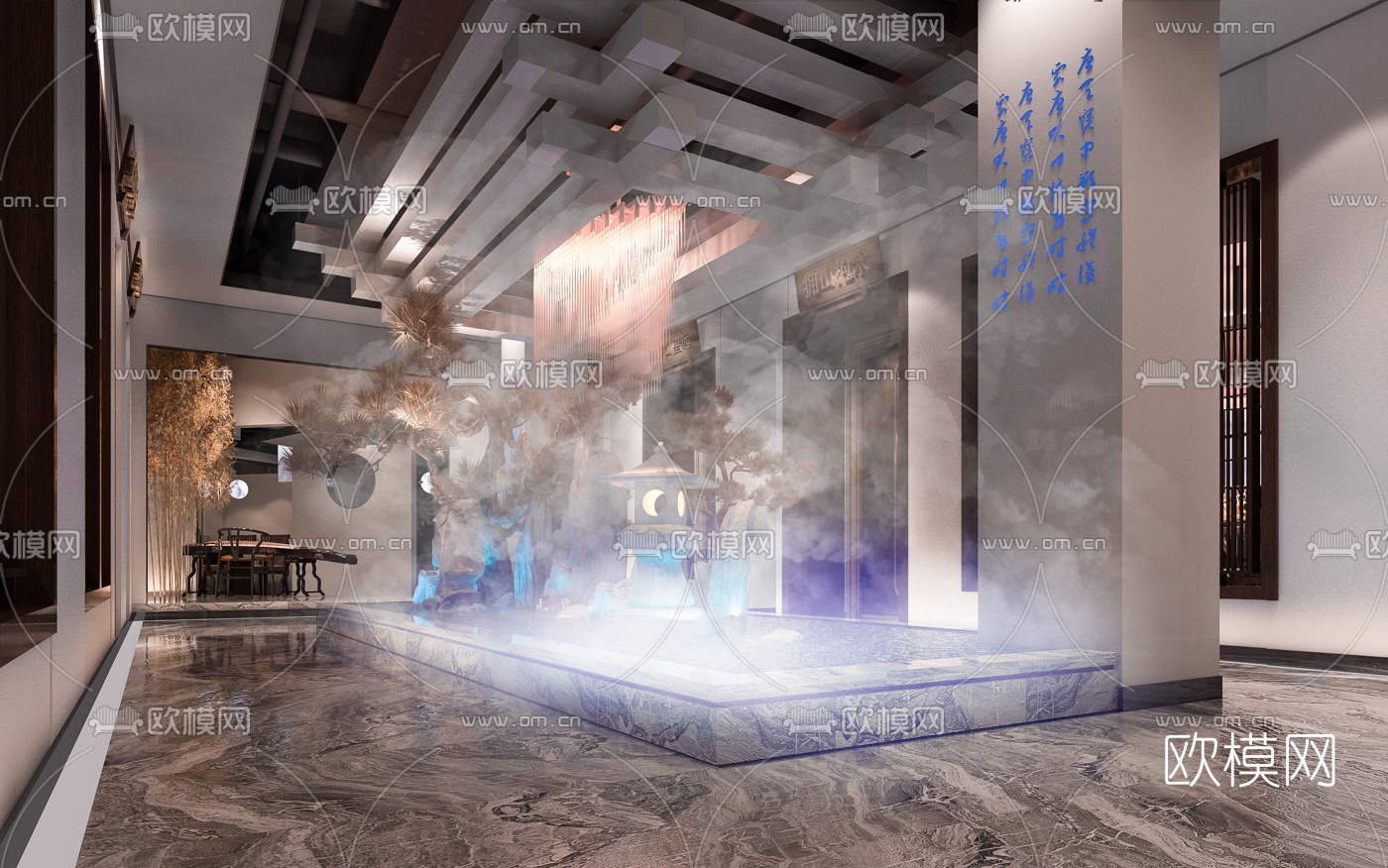 新中式徽菜主题餐厅su模型下载（渲染图1）