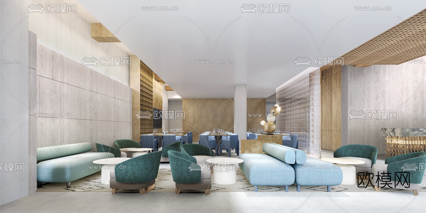 现代轻奢酒店大堂吧3d模型下载（渲染图1）