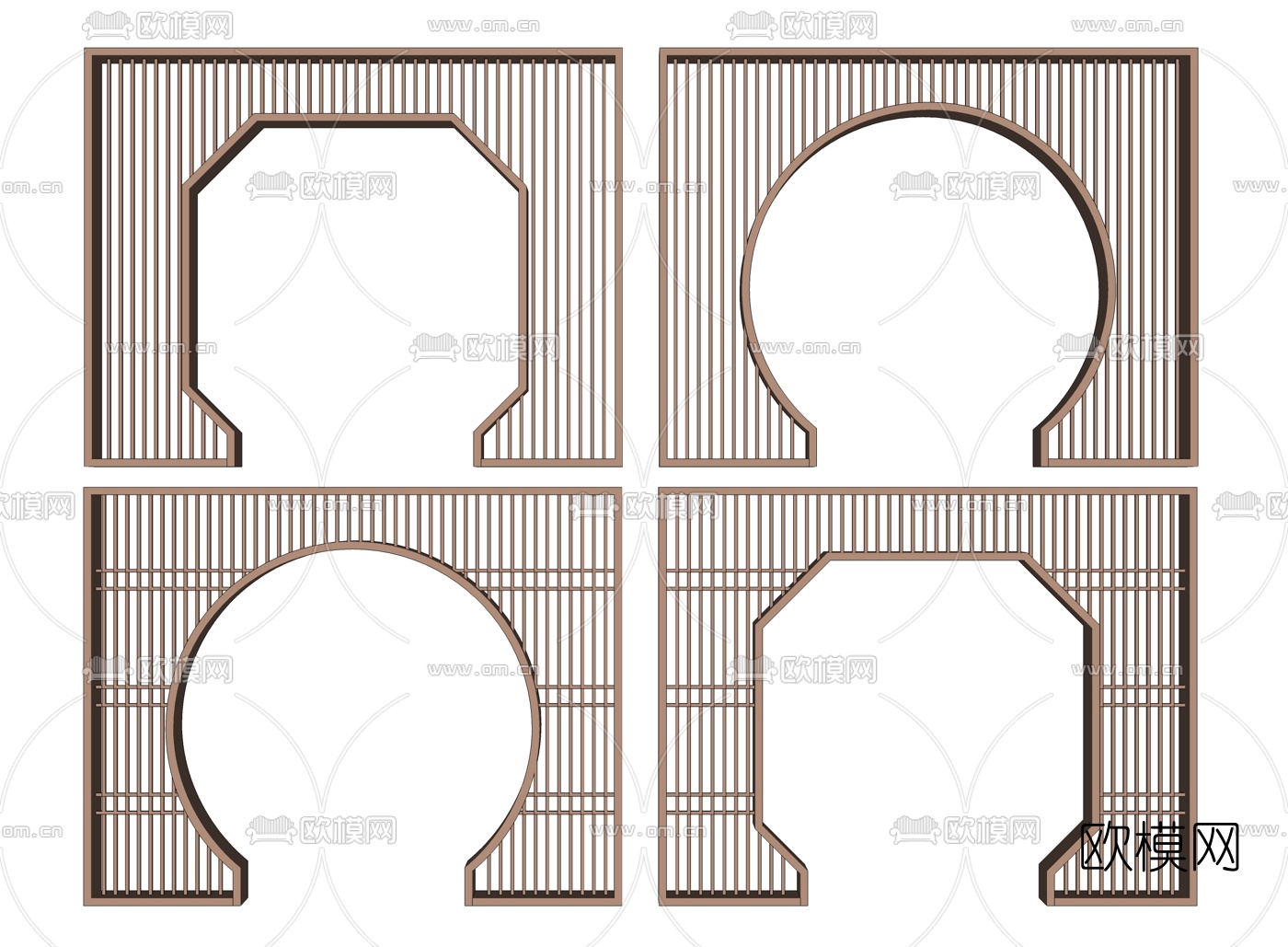 中式实木拱门门洞su模型下载