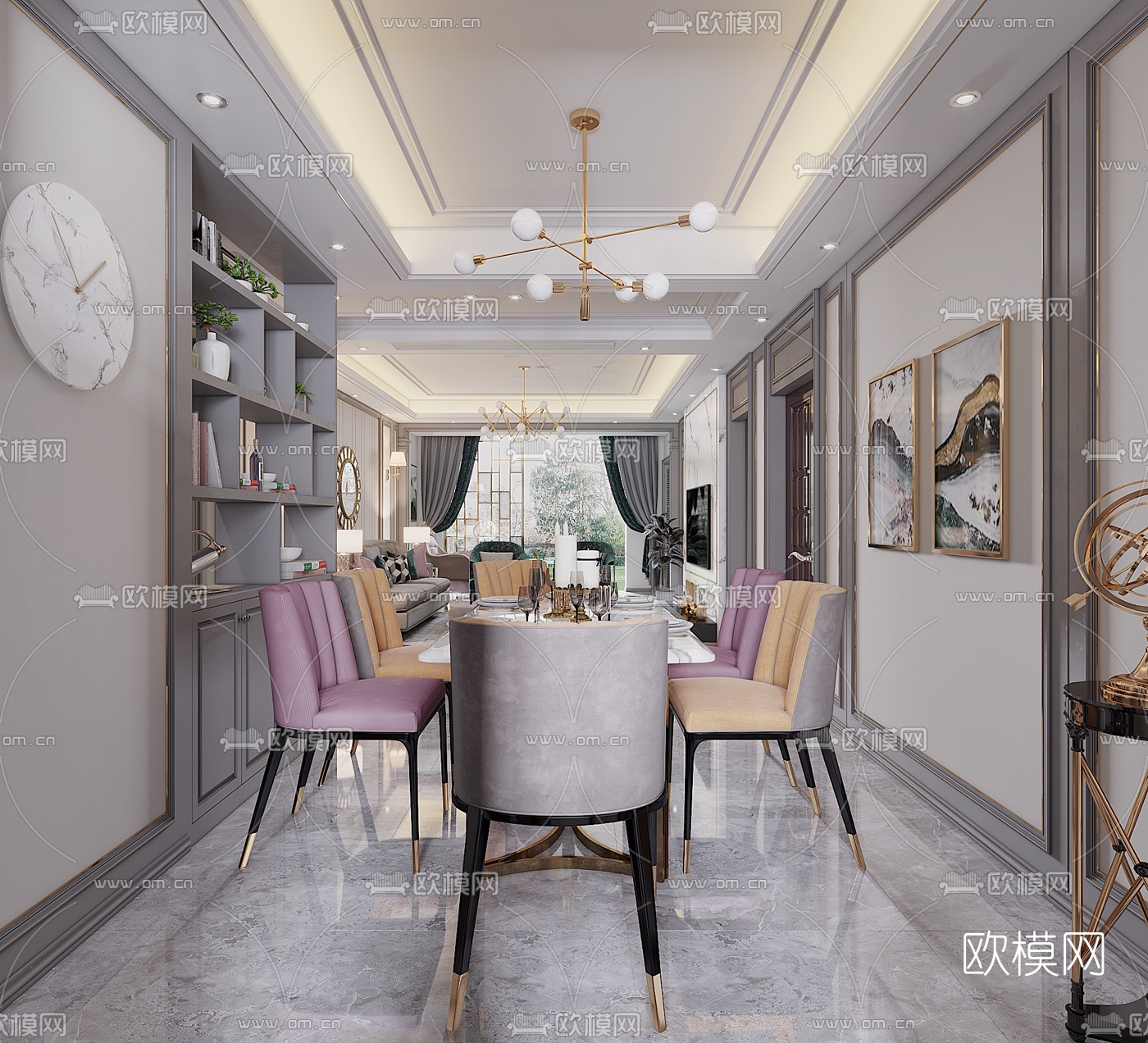 后现代客厅餐厅3d模型