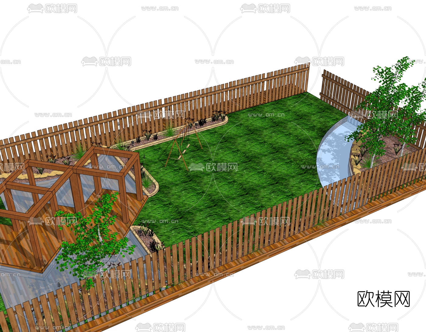 现代庭院景观免费su模型下载（渲染图2）