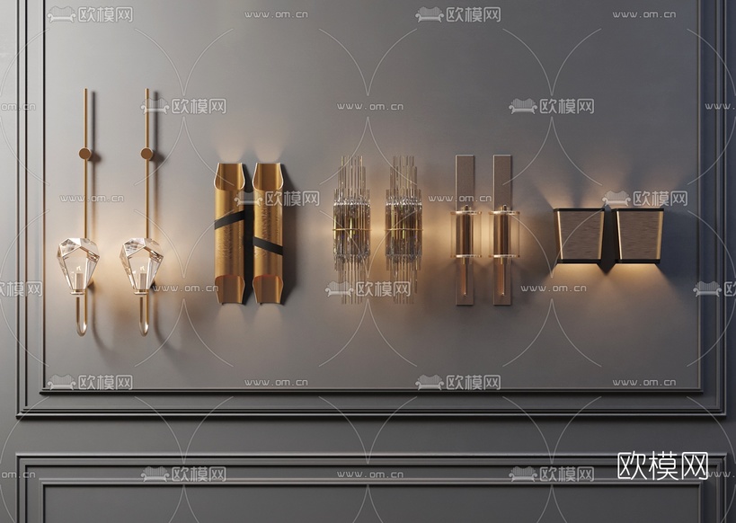 现代金属水晶壁灯3d模型下载