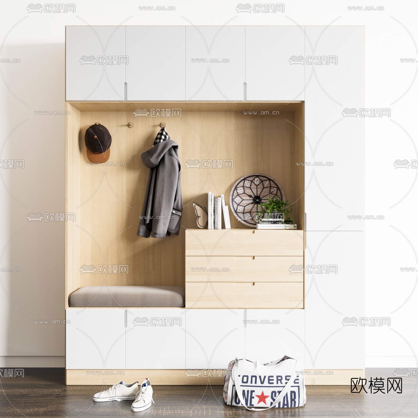 北欧多功能鞋柜组合3d模型下载（渲染图2）