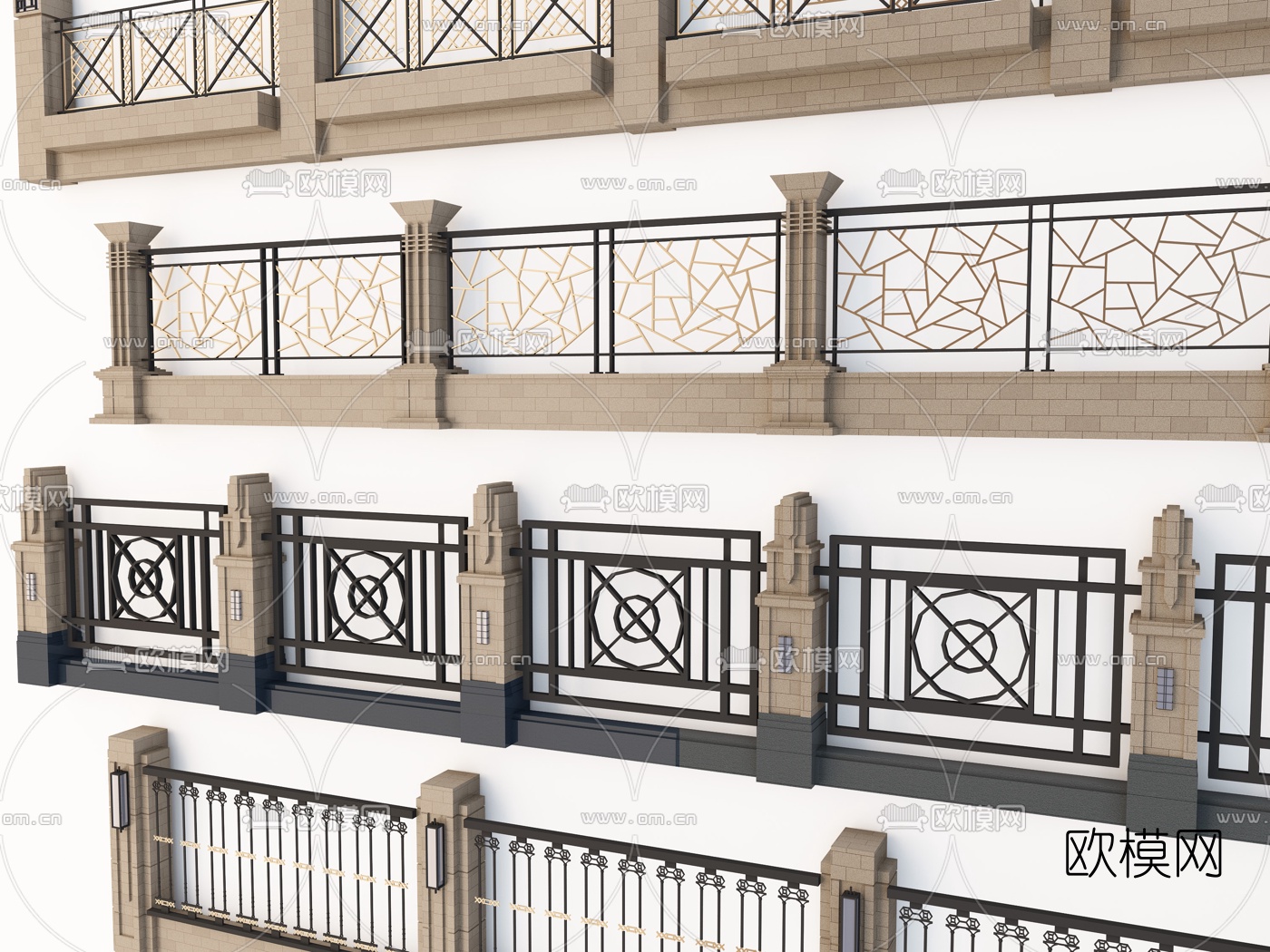 欧式围墙铁艺围栏3d模型下载（渲染图2）