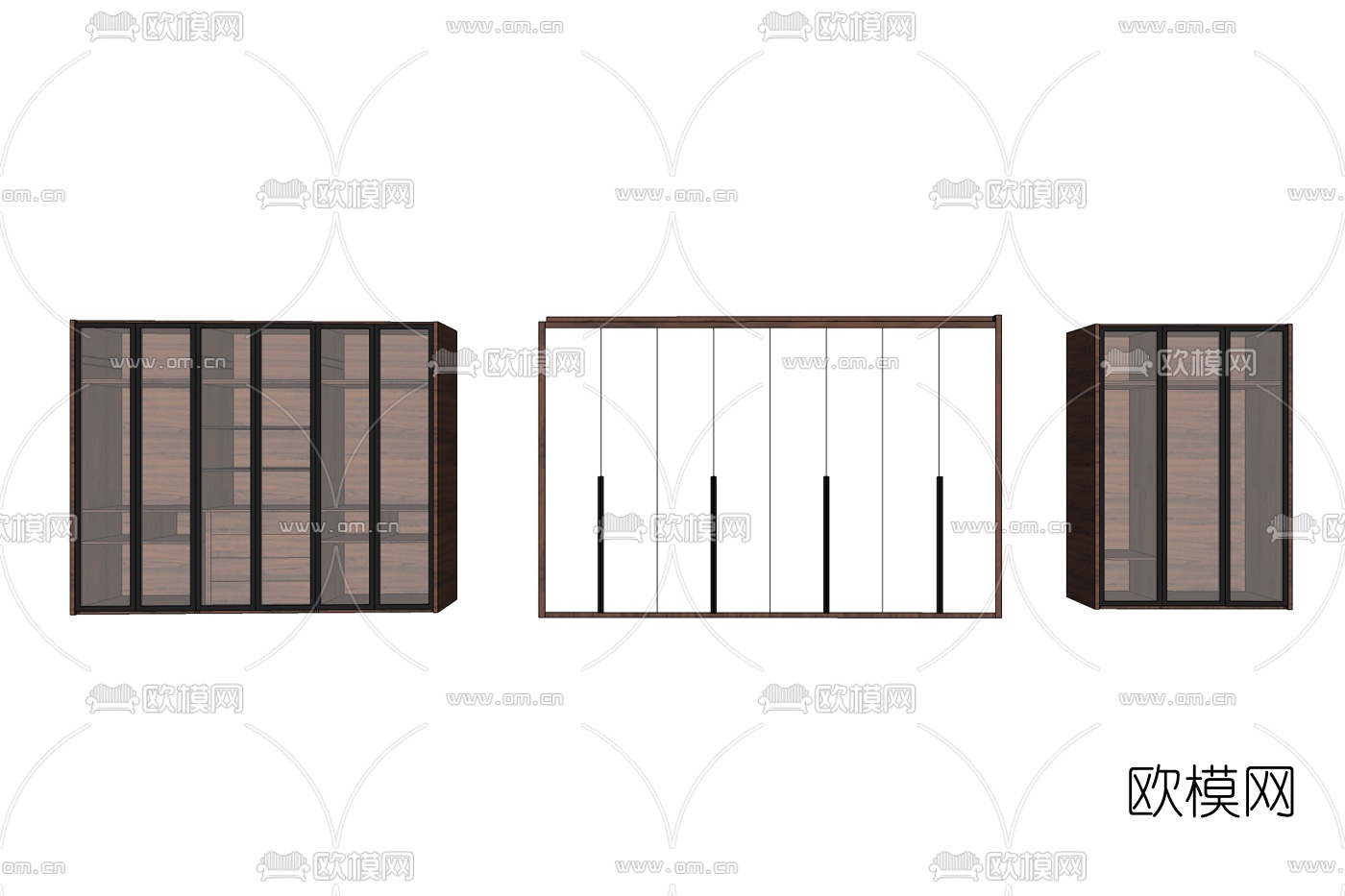 现代实木衣柜免费su模型下载