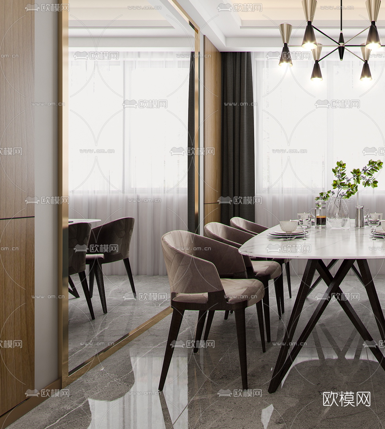 现代简约客厅餐厅3d模型