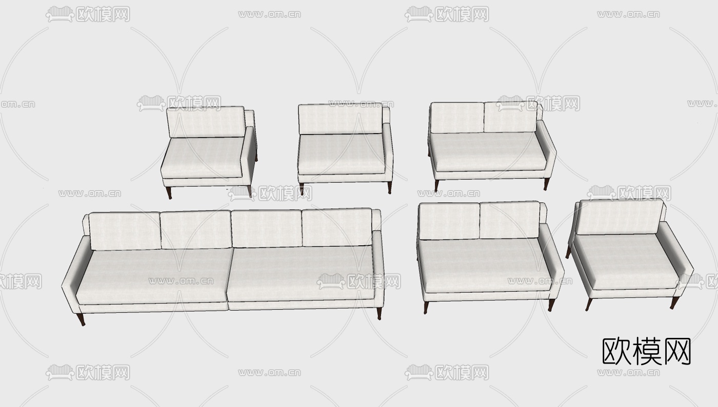 现代布艺多人沙发su模型下载