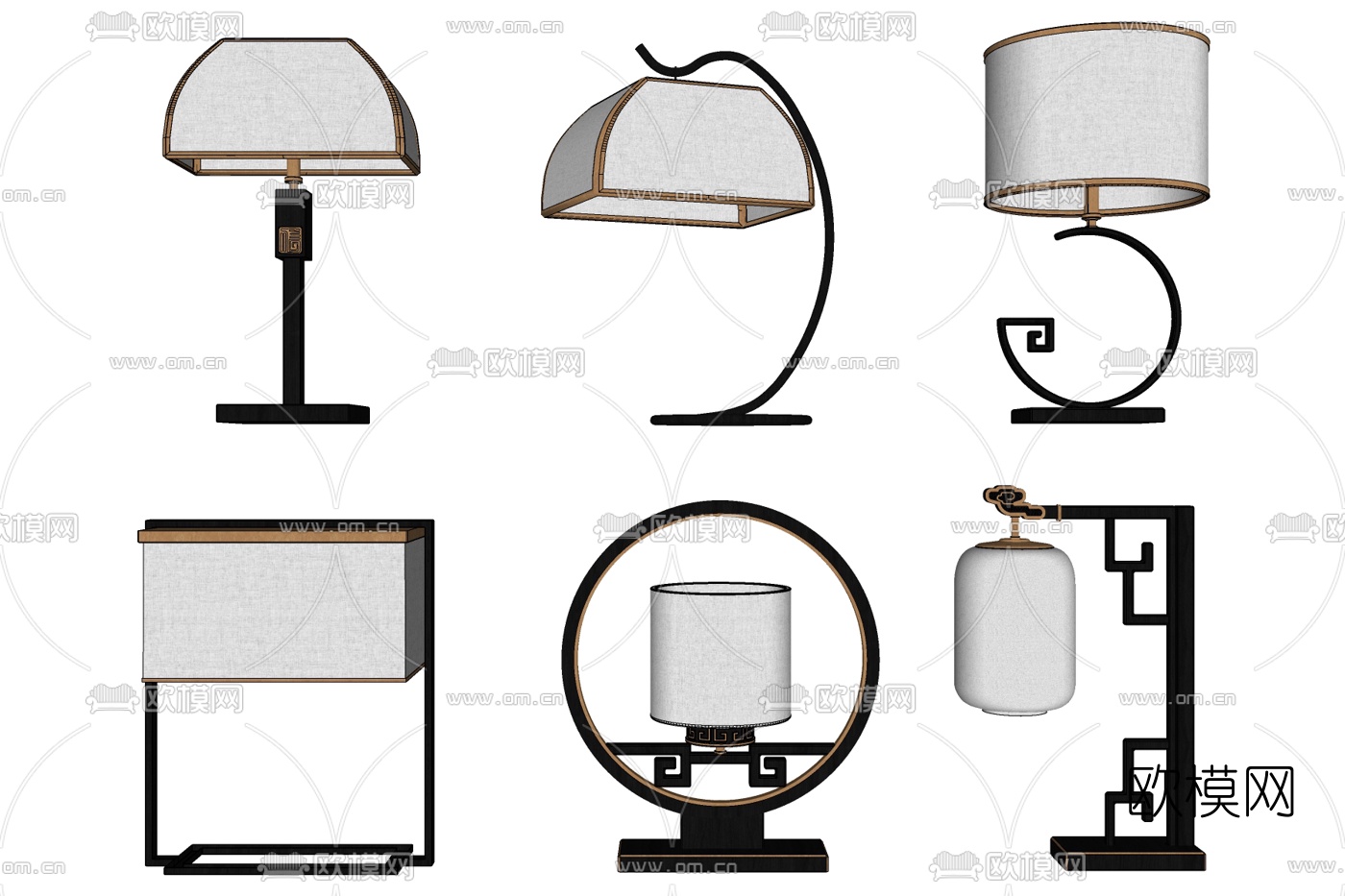 新中式台灯免费su模型下载