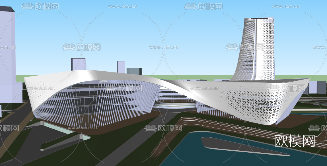现代商业楼外观su模型下载（渲染图2）