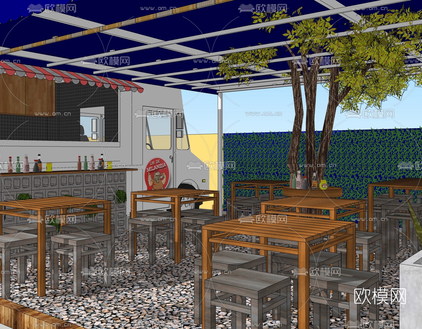 美式快餐店免费su模型下载（渲染图1）