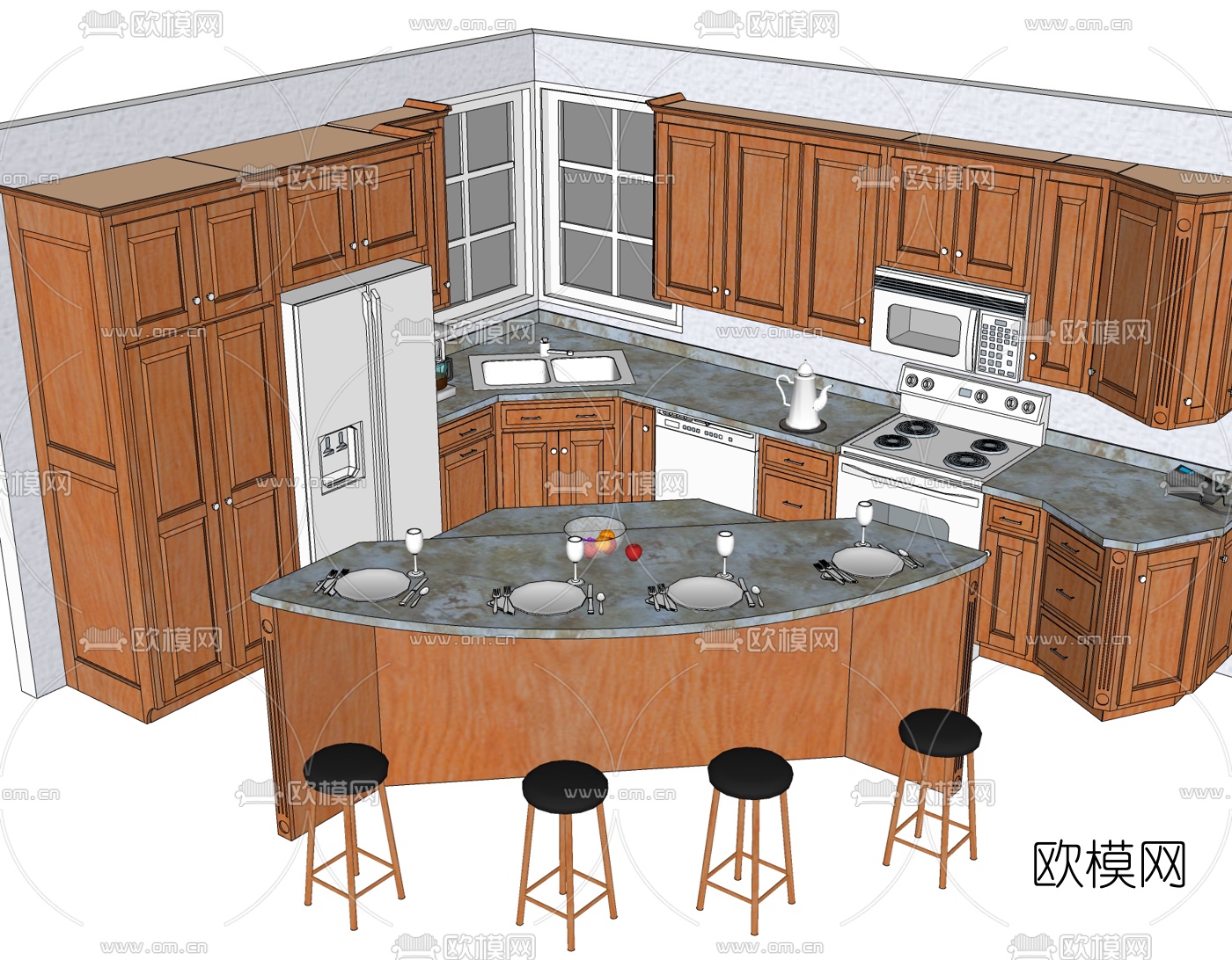 美式橱柜免费su模型下载