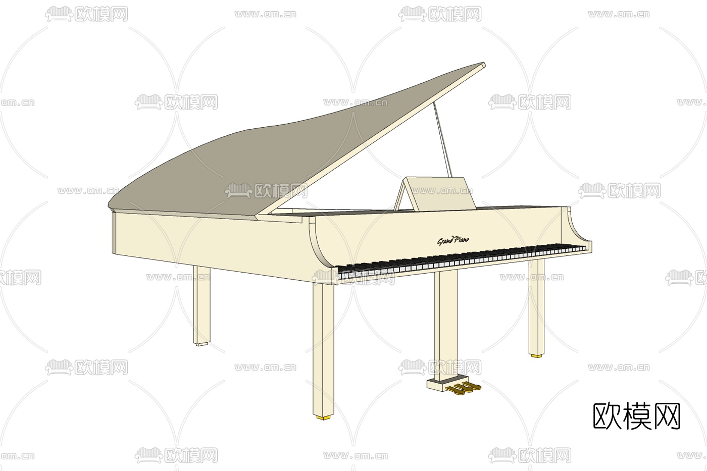 欧式三角钢琴免费su模型下载