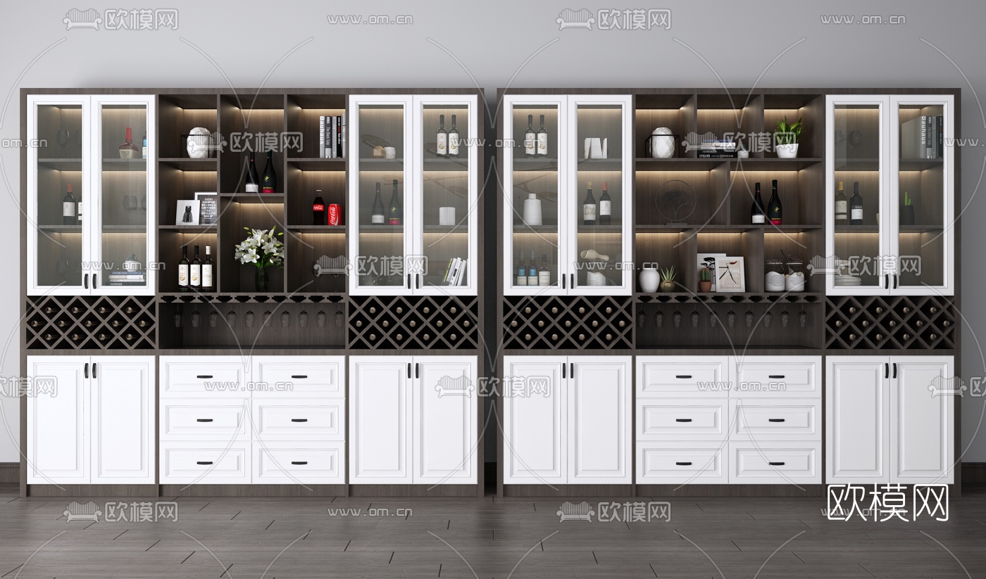 现代实木酒柜3d模型