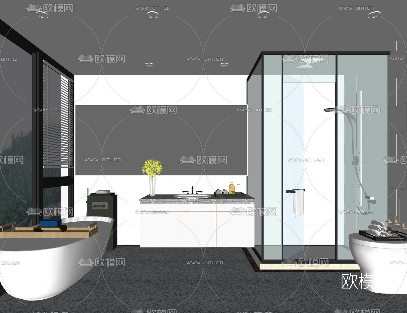 现代卫生间浴室su模型下载