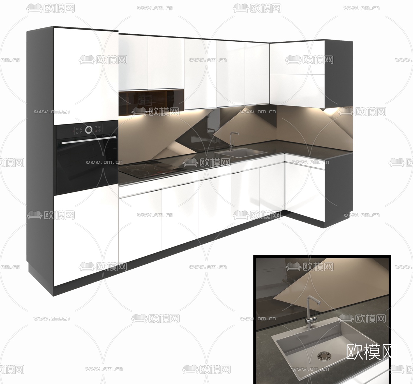 现代厨房橱柜3d模型
