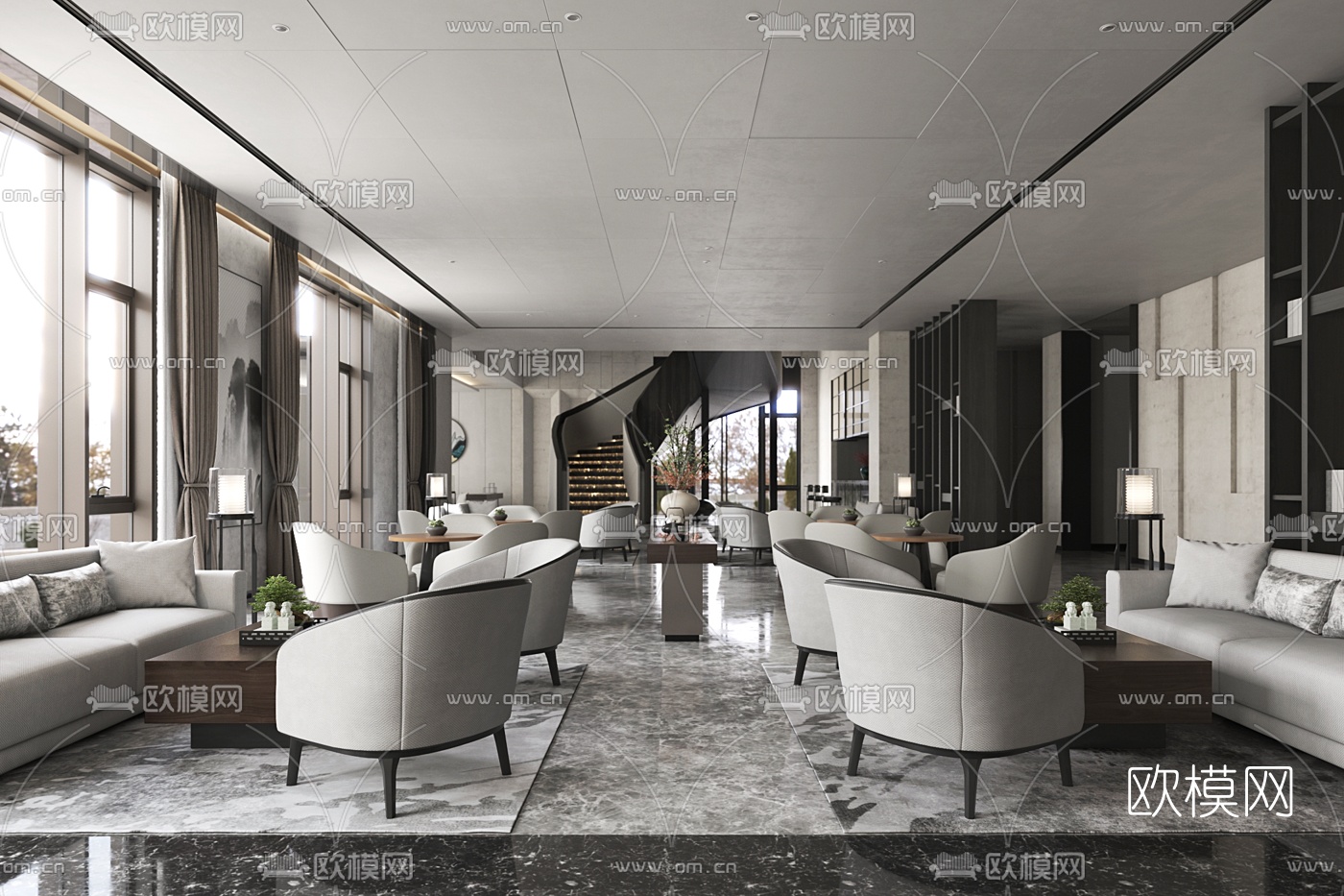 太古空间设计 新中式售楼处洽谈区3d模型