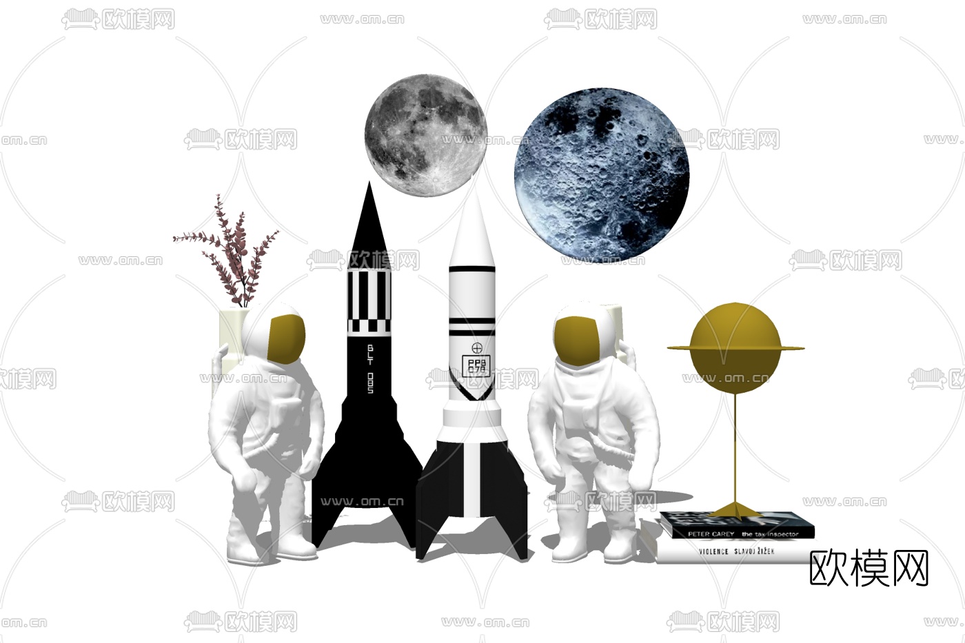 现代飞行员火箭书籍摆件免费su模型下载