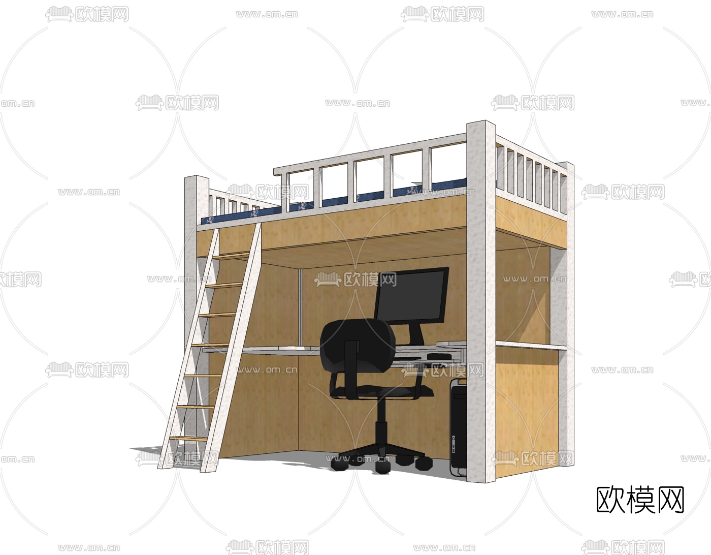 现代儿童高低床免费su模型下载