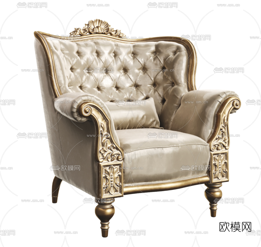 欧式皮革单人沙发3d模型下载