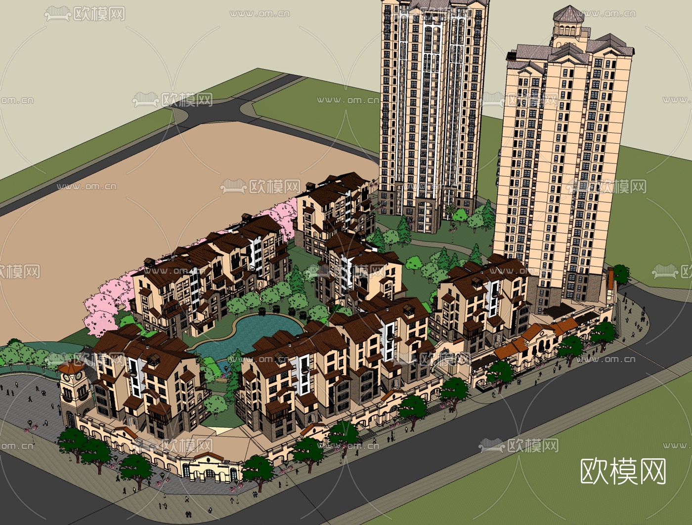 欧式小区规划su模型下载（渲染图2）