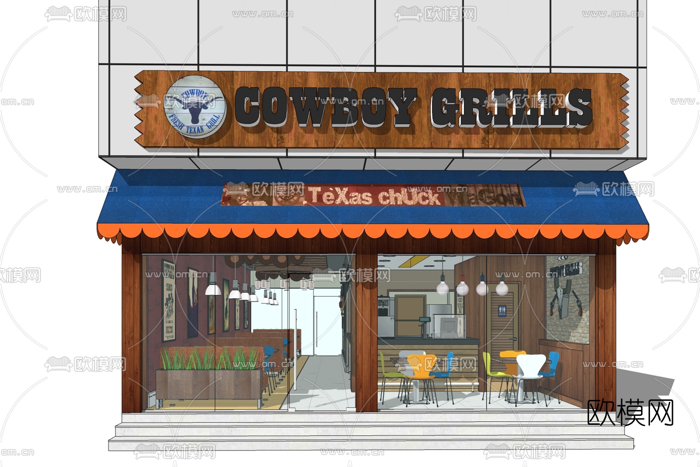 美式餐厅免费su模型下载
