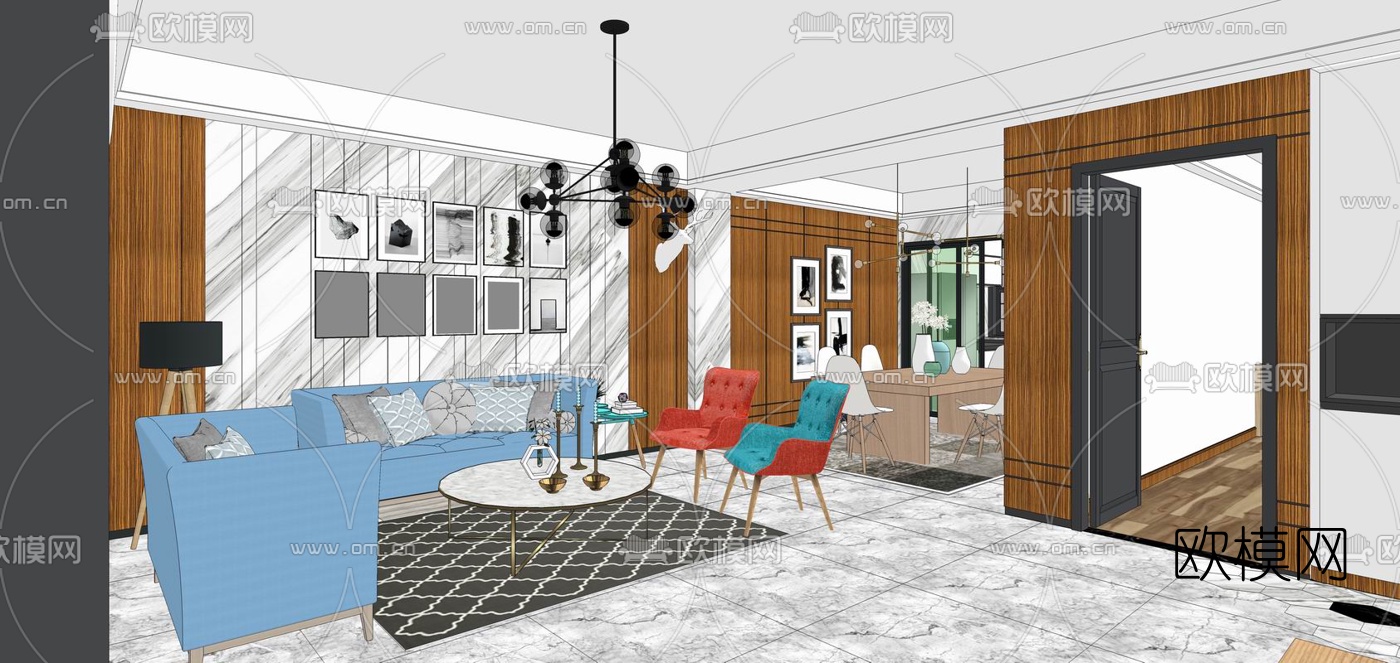 北欧客厅su模型