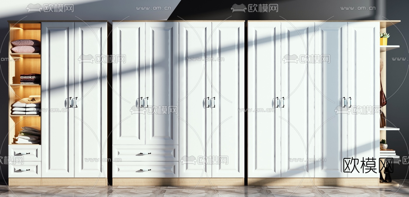 简欧实木衣柜组合3d模型