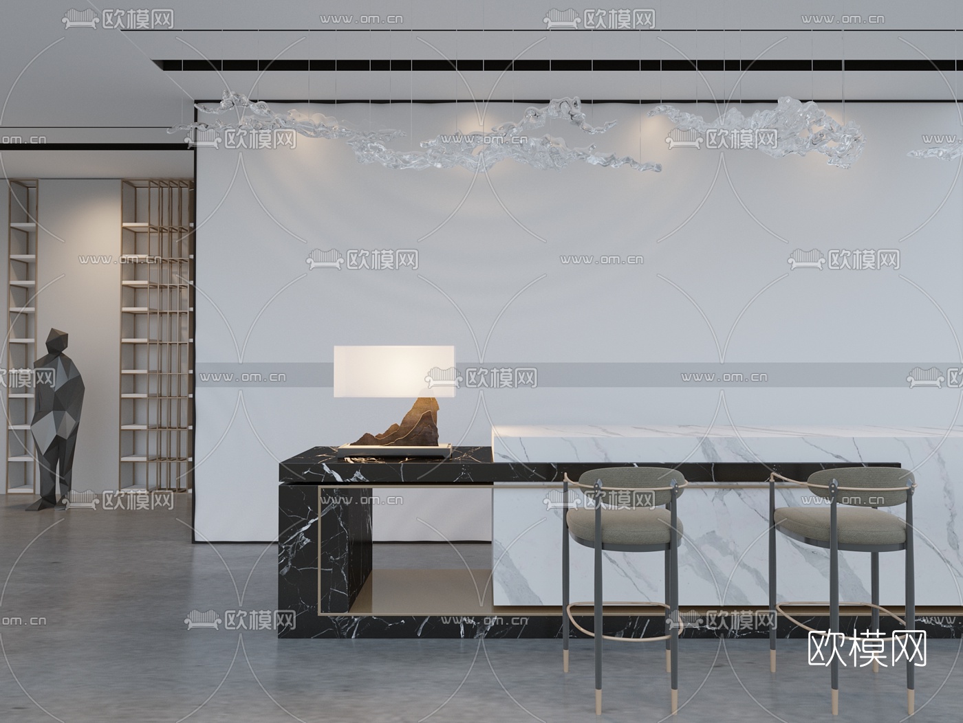 新中式办公接待台3d模型