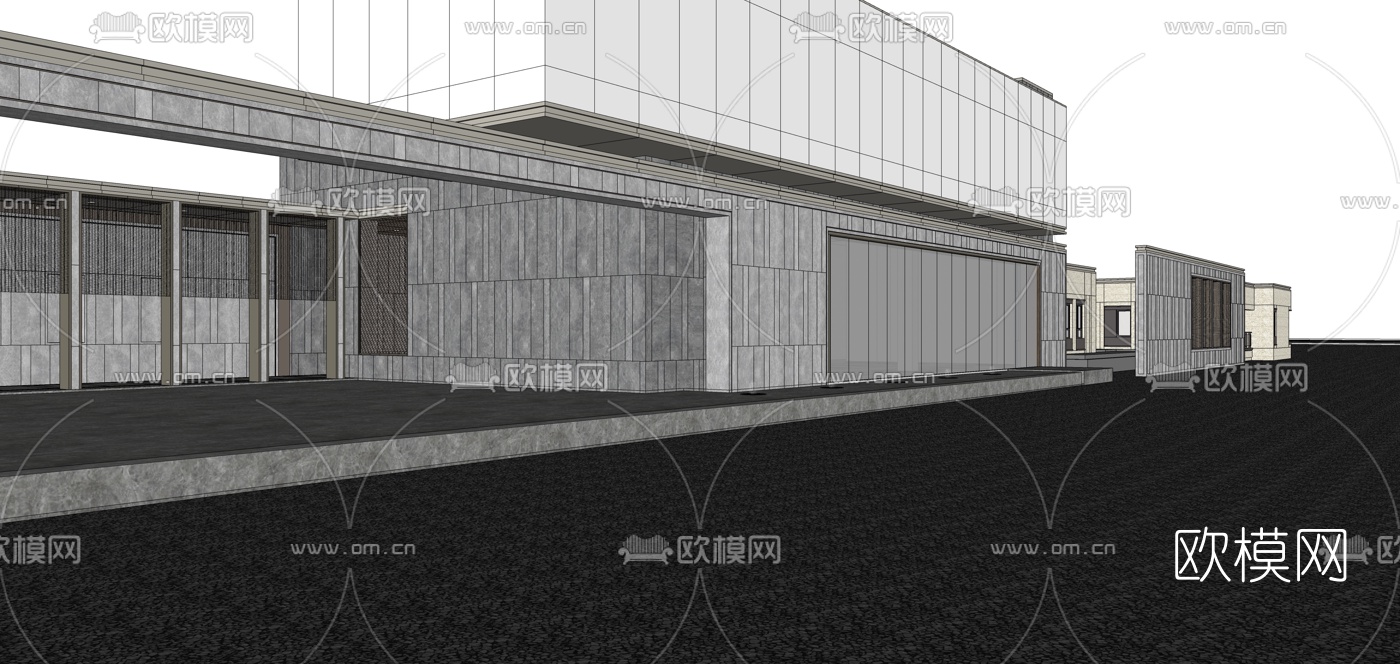现代办公楼外观su模型下载（渲染图2）
