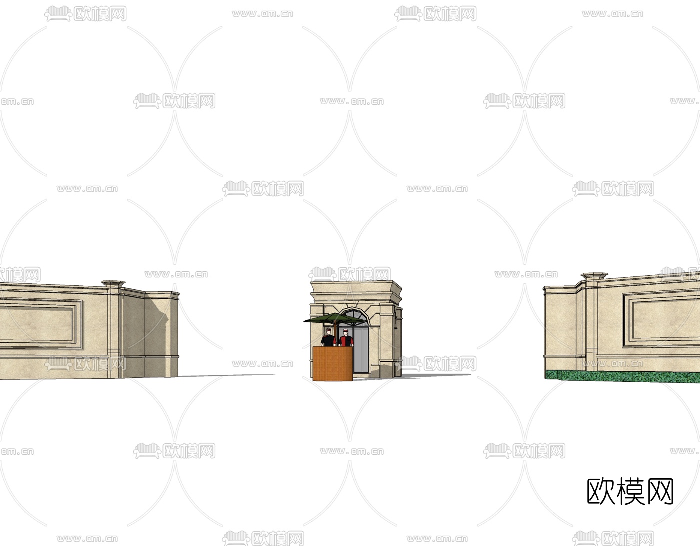 欧式小区门头免费su模型下载（渲染图2）