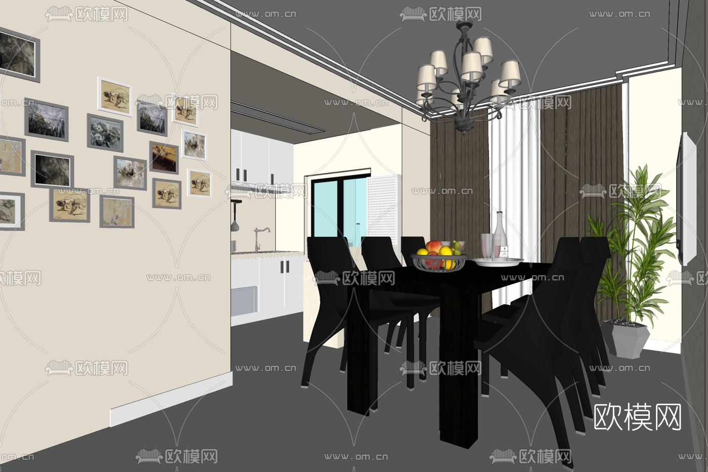 现代餐厅免费su模型下载