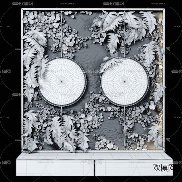 现代蕨类苔藓植物墙3d模型下载(渲染图2)