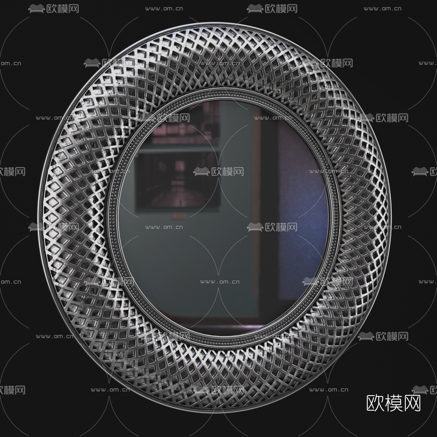 美式金属圆形装饰镜子3d模型下载（渲染图5）