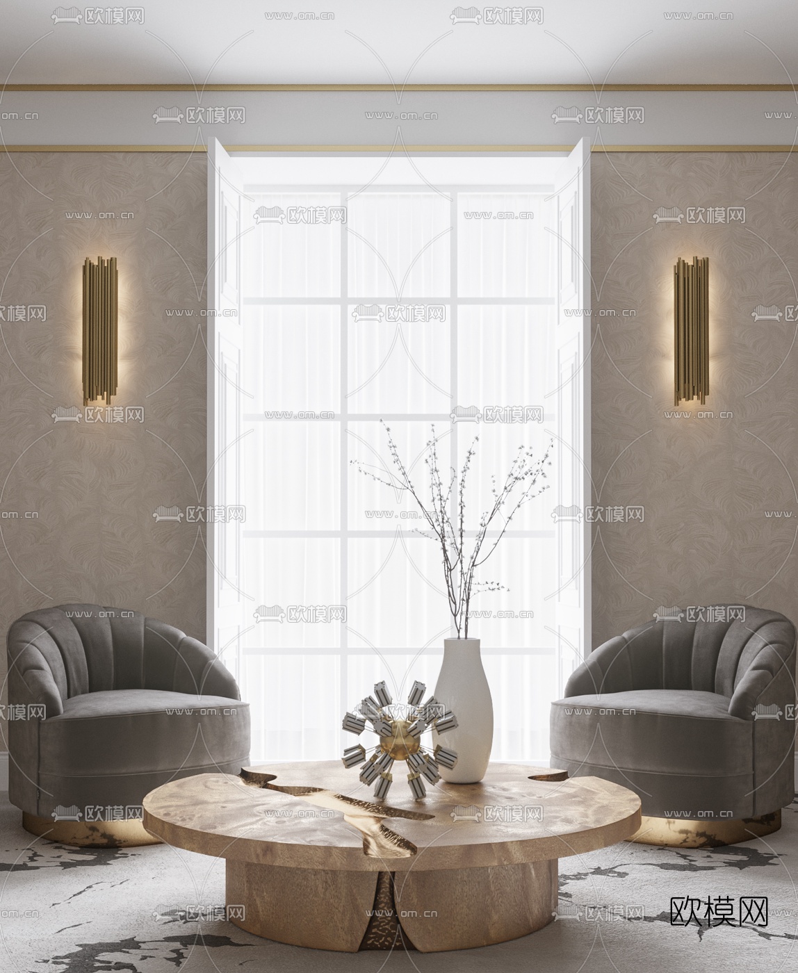 现代轻奢单人沙发茶几3d模型下载