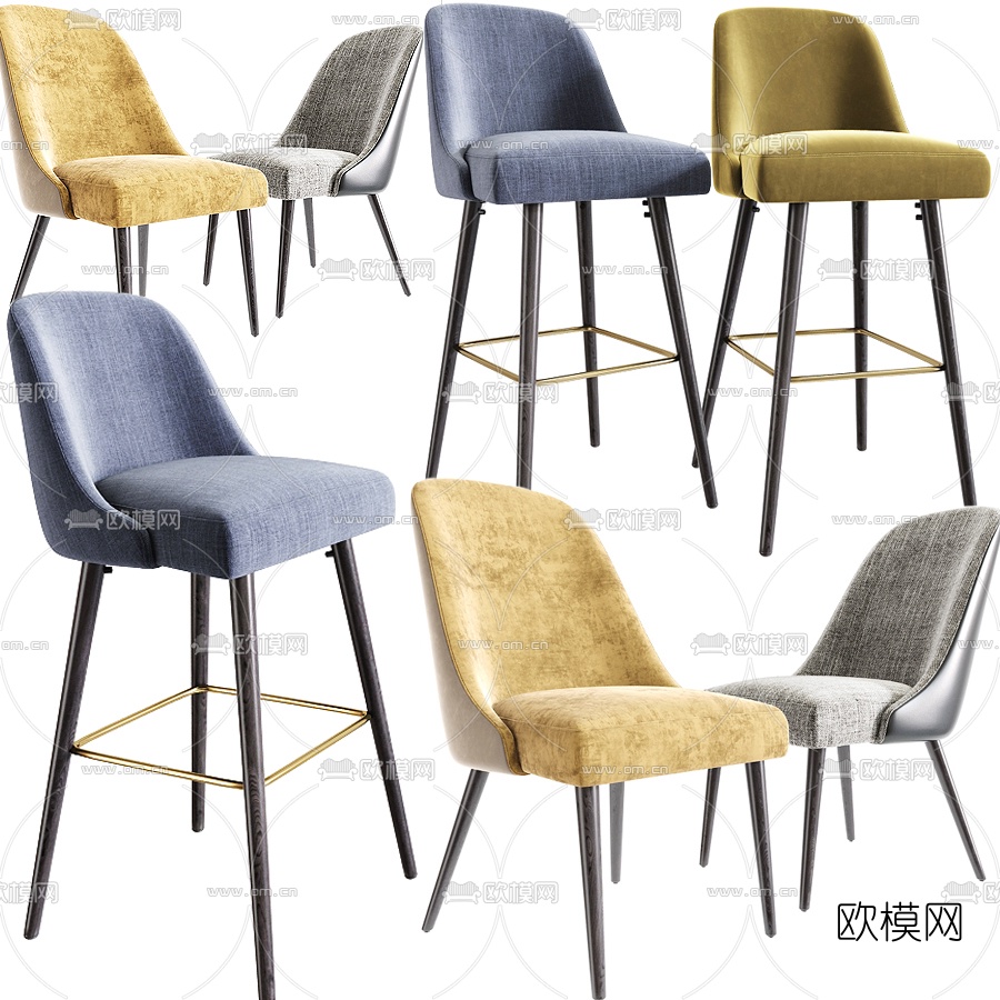 北欧布艺单椅吧椅3d模型下载（渲染图1）