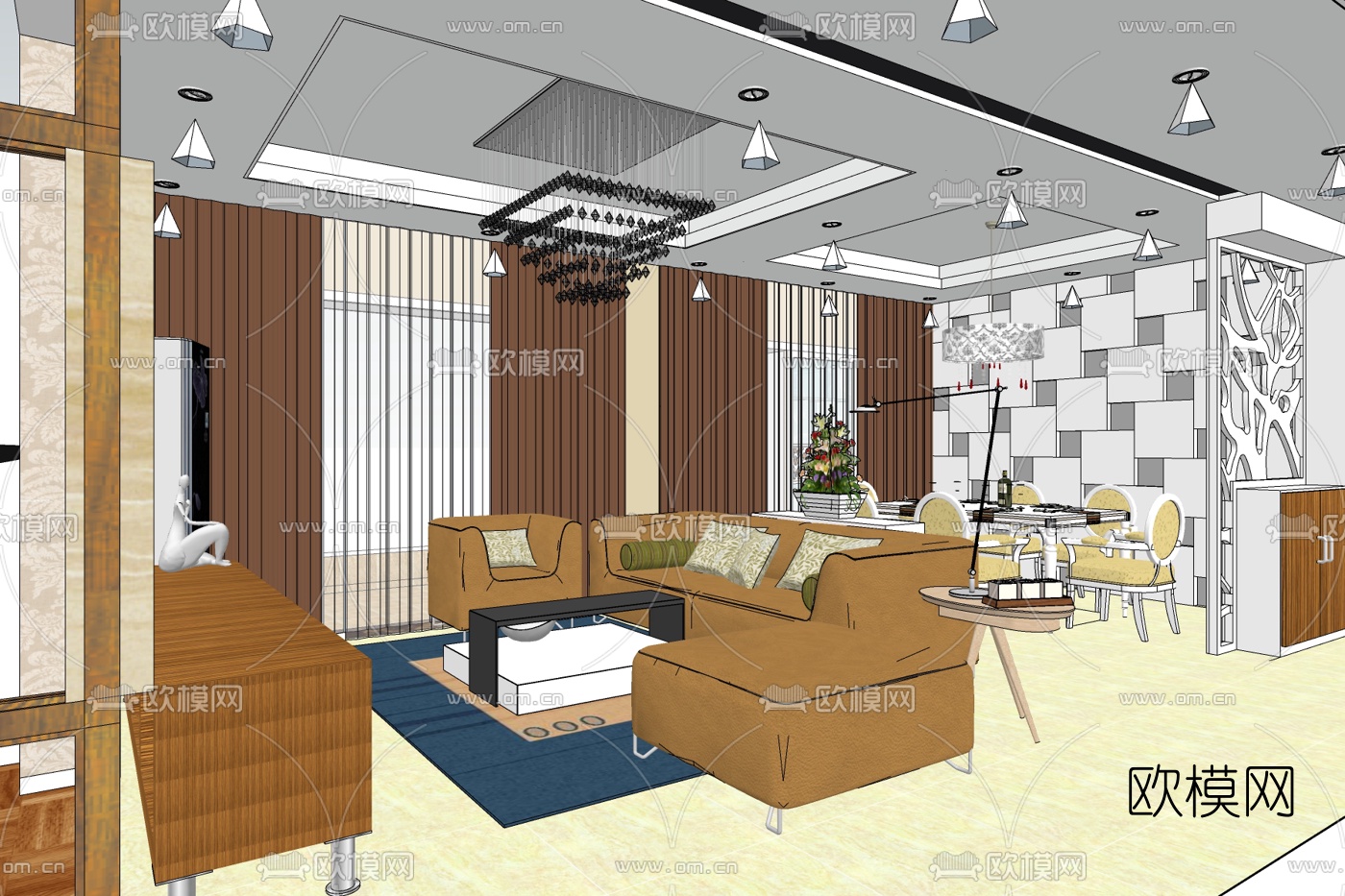 现代客餐厅免费su模型下载