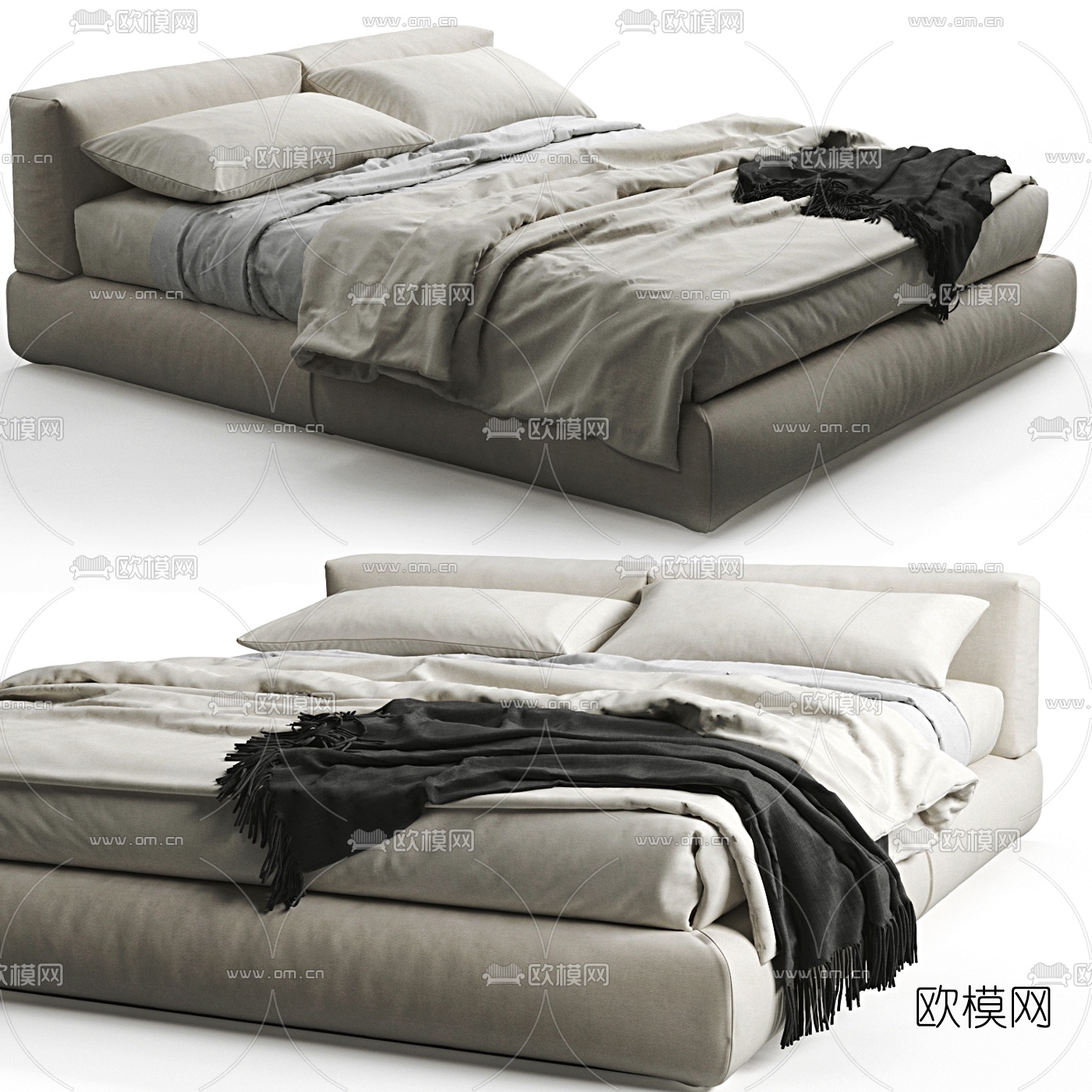 Natuzzi 现代布艺双人床3d模型下载